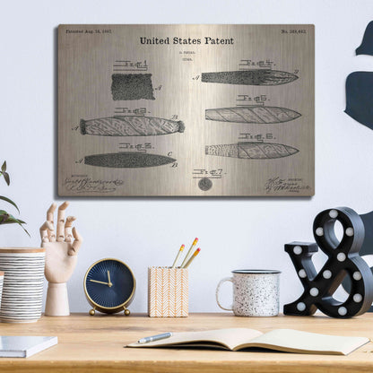 Luxe Metal Art 'Cigar Blueprint Patent Parchment,' Metal Wall Art,16x12