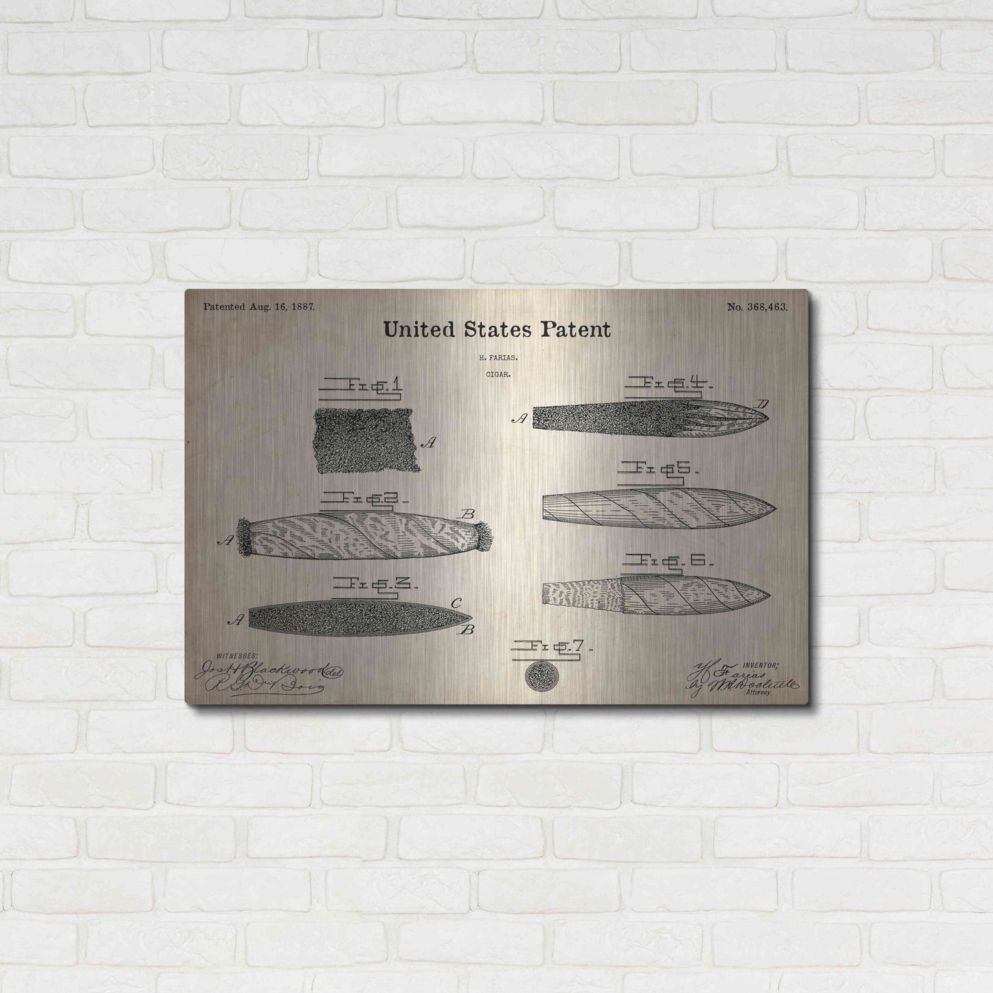 Luxe Metal Art 'Cigar Blueprint Patent Parchment,' Metal Wall Art,36x24