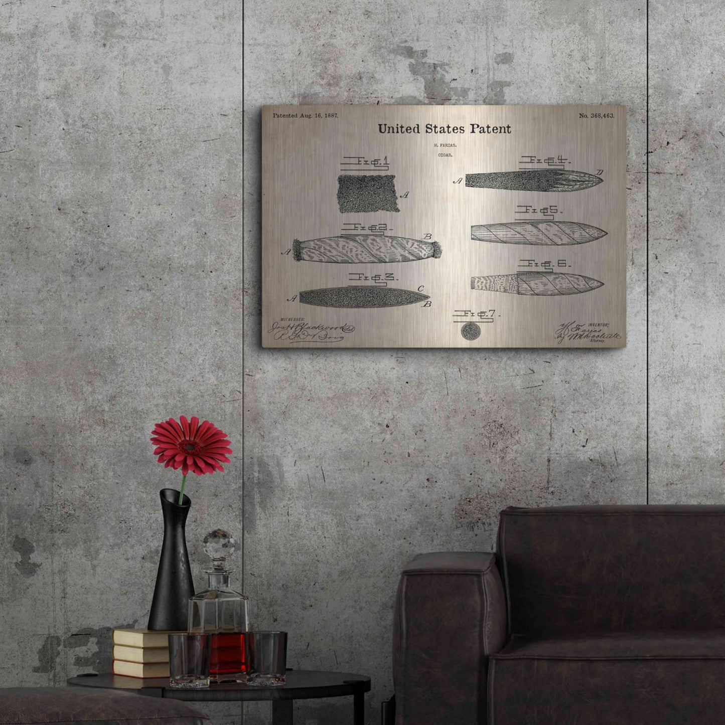 Luxe Metal Art 'Cigar Blueprint Patent Parchment,' Metal Wall Art,36x24