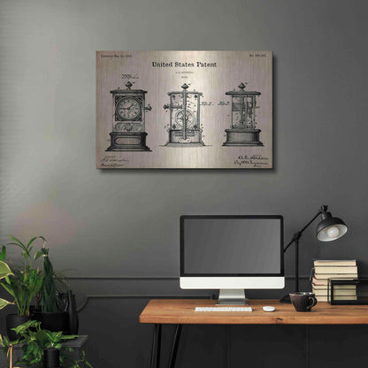 Luxe Metal Art 'Clock Blueprint Patent Parchment,' Metal Wall Art,36x24