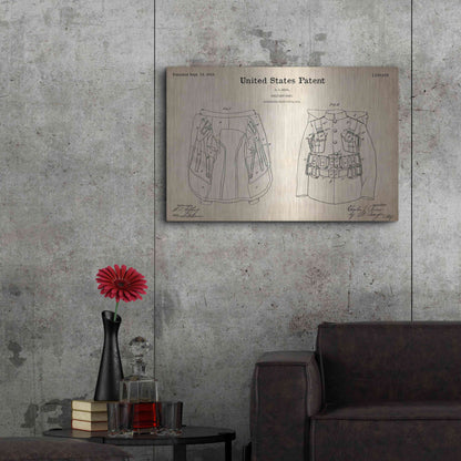 Luxe Metal Art 'Military Coat Blueprint Patent Parchment,' Metal Wall Art,36x24