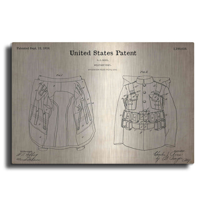 Luxe Metal Art 'Military Coat Blueprint Patent Parchment,' Metal Wall Art