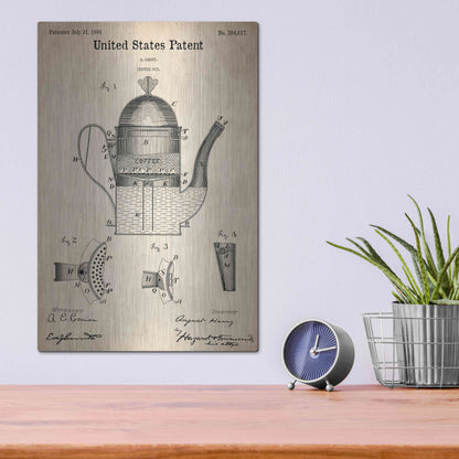 Luxe Metal Art 'Coffee Pot Blueprint Patent Parchment,' Metal Wall Art,12x16