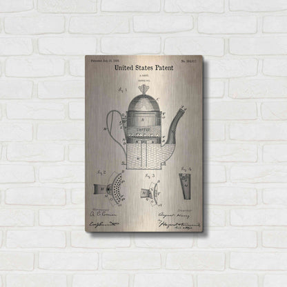 Luxe Metal Art 'Coffee Pot Blueprint Patent Parchment,' Metal Wall Art,16x24