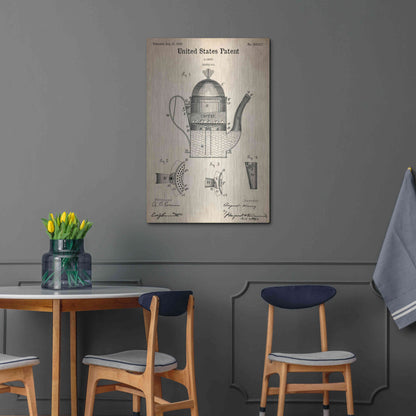 Luxe Metal Art 'Coffee Pot Blueprint Patent Parchment,' Metal Wall Art,24x36