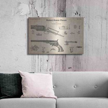 Luxe Metal Art 'Colt Revolver Blueprint Patent Parchment,' Metal Wall Art,36x24