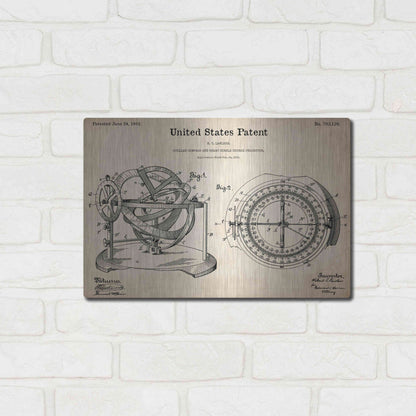 Luxe Metal Art 'Stellar Compass Blueprint Patent Parchment,' Metal Wall Art,16x12