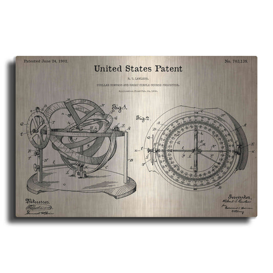 Luxe Metal Art 'Stellar Compass Blueprint Patent Parchment,' Metal Wall Art