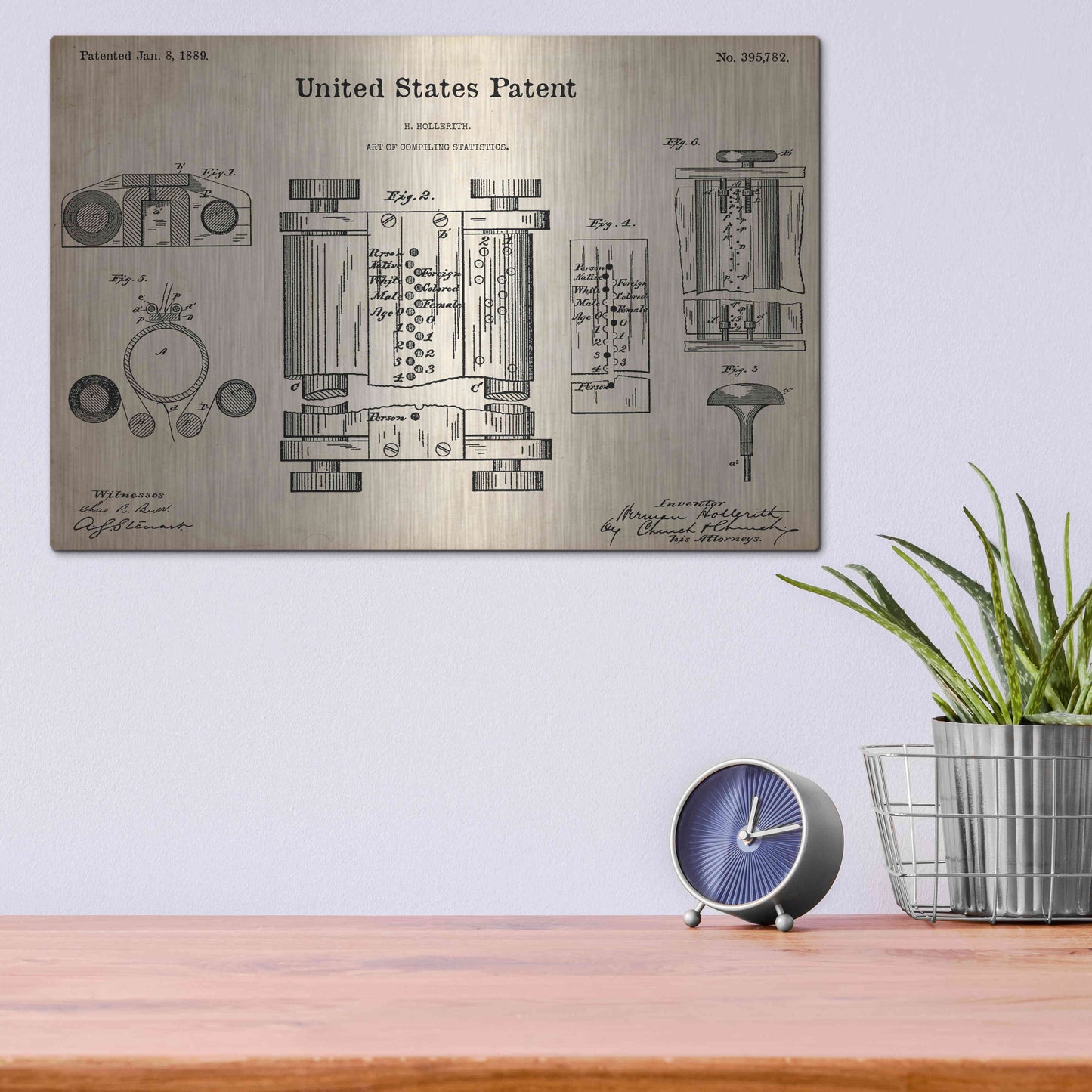 Luxe Metal Art 'Tubular Machine Blueprint Patent Parchment,' Metal Wall Art,16x12