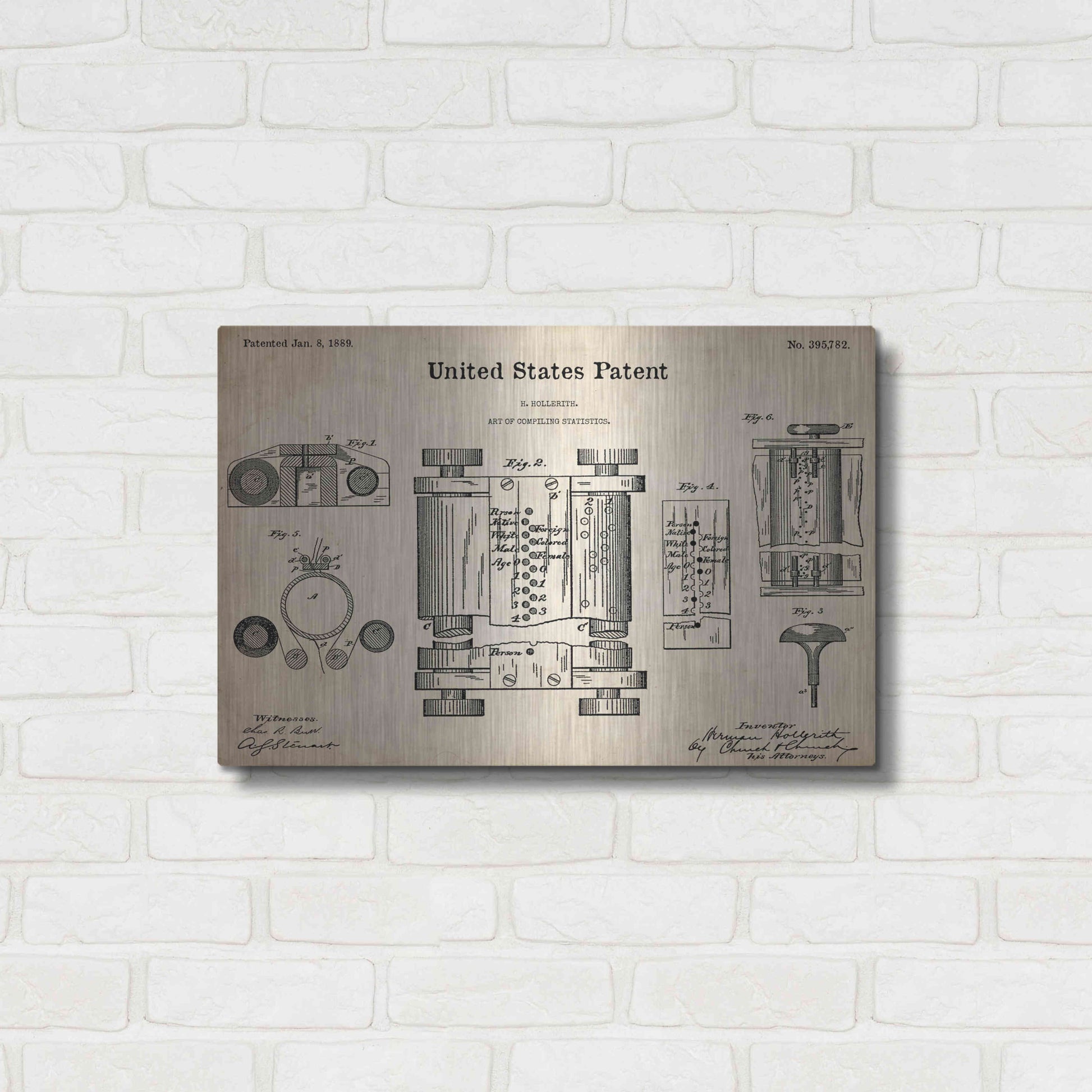 Luxe Metal Art 'Tubular Machine Blueprint Patent Parchment,' Metal Wall Art,24x16