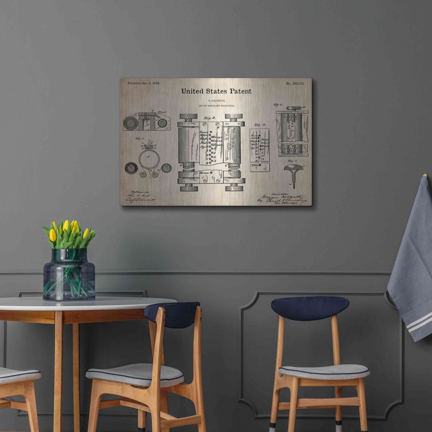 Luxe Metal Art 'Tubular Machine Blueprint Patent Parchment,' Metal Wall Art,36x24