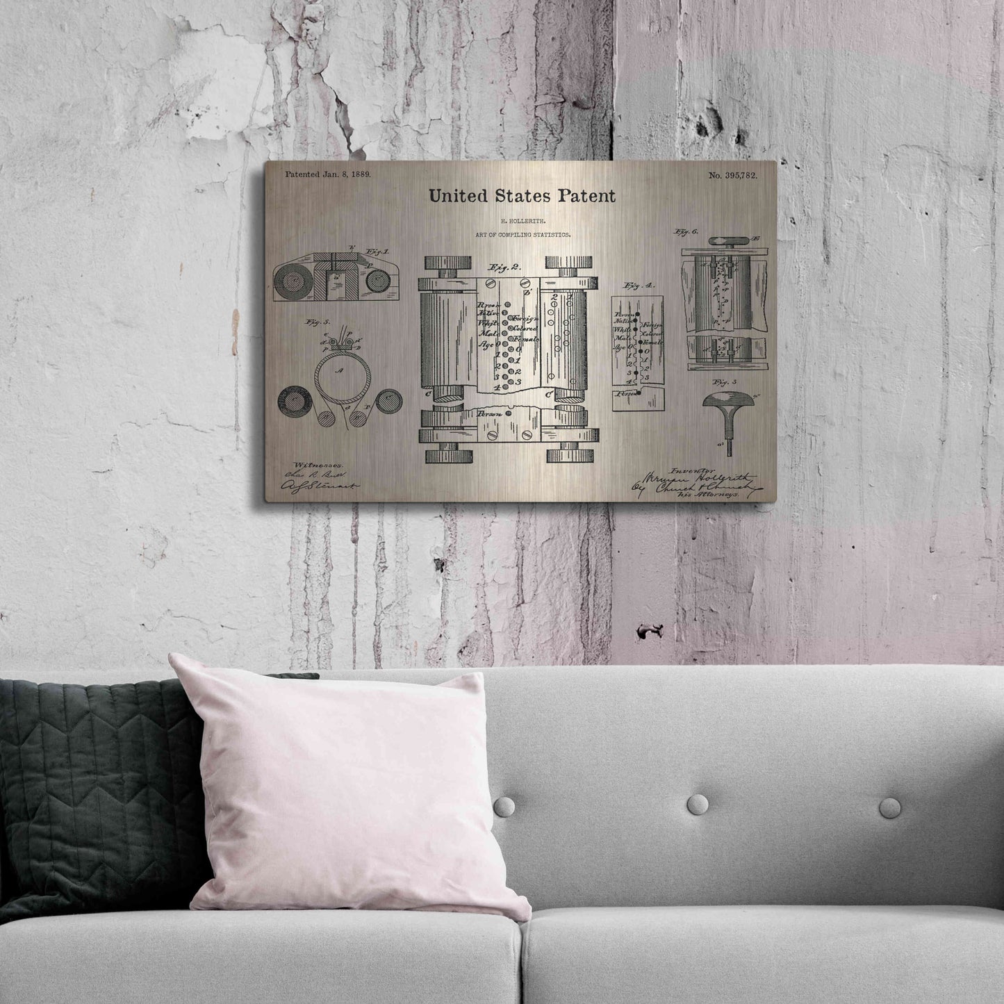 Luxe Metal Art 'Tubular Machine Blueprint Patent Parchment,' Metal Wall Art,36x24