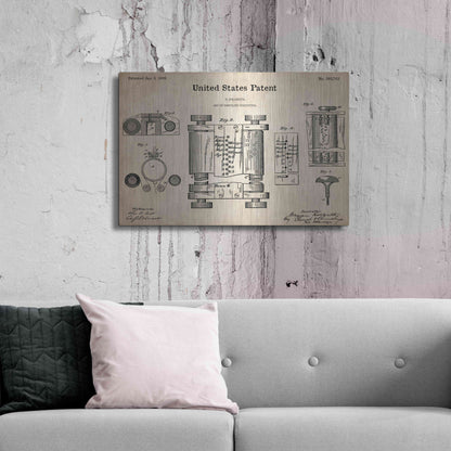 Luxe Metal Art 'Tubular Machine Blueprint Patent Parchment,' Metal Wall Art,36x24