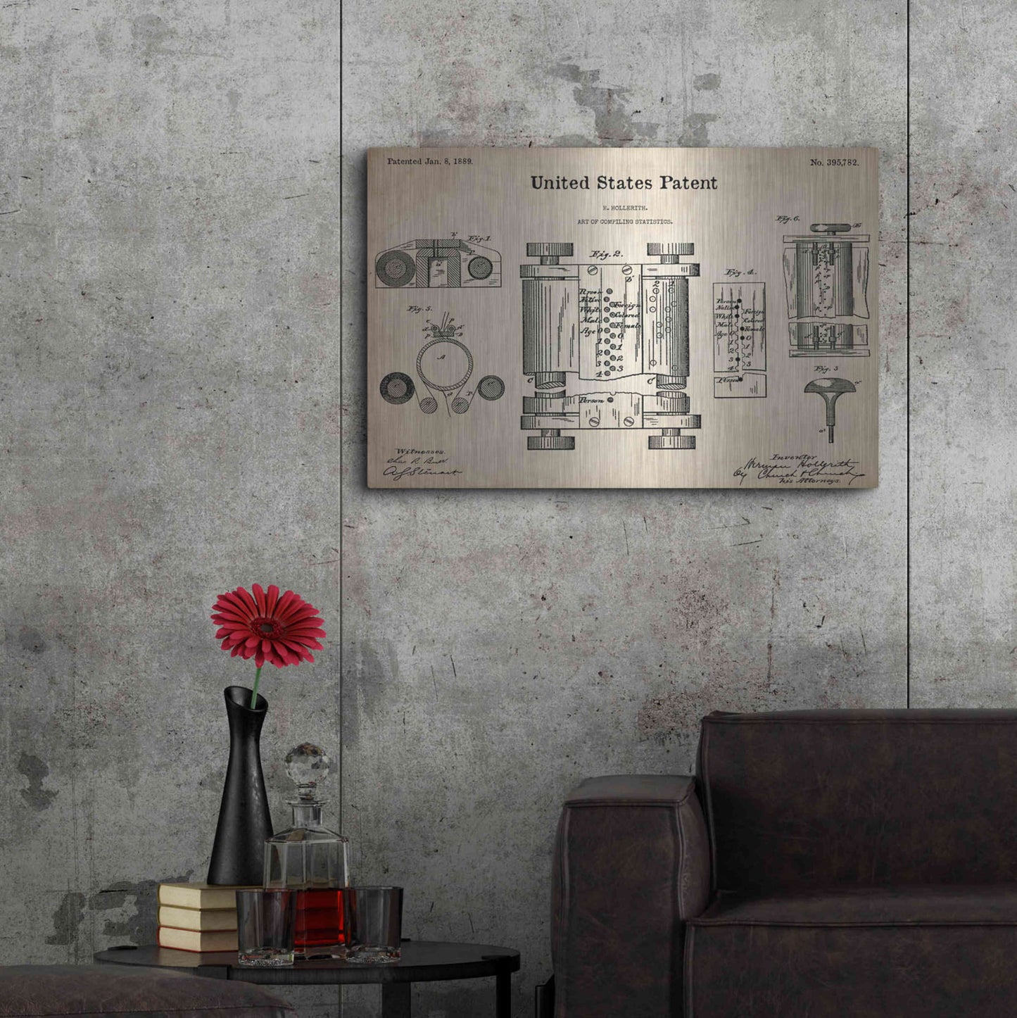 Luxe Metal Art 'Tubular Machine Blueprint Patent Parchment,' Metal Wall Art,36x24