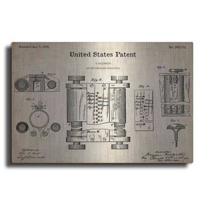 Luxe Metal Art 'Tubular Machine Blueprint Patent Parchment,' Metal Wall Art