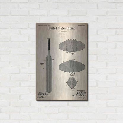 Luxe Metal Art 'Cricket Bat Blueprint Patent Parchment,' Metal Wall Art,24x36