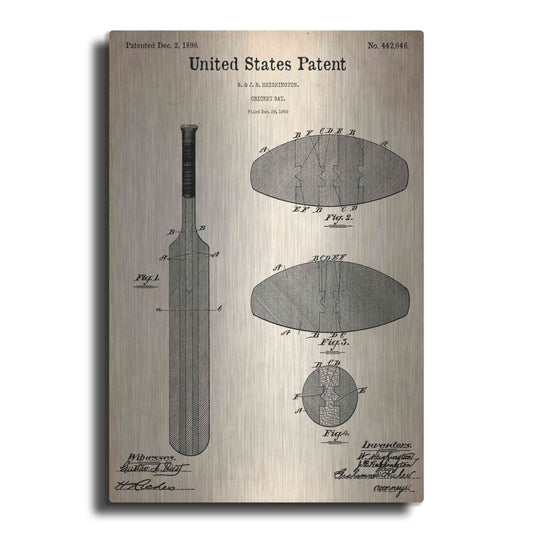 Luxe Metal Art 'Cricket Bat Blueprint Patent Parchment,' Metal Wall Art