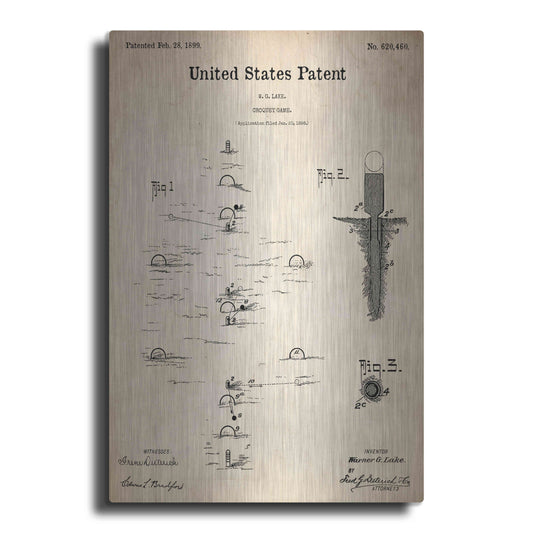 Luxe Metal Art 'Croquet Blueprint Patent Parchment,' Metal Wall Art