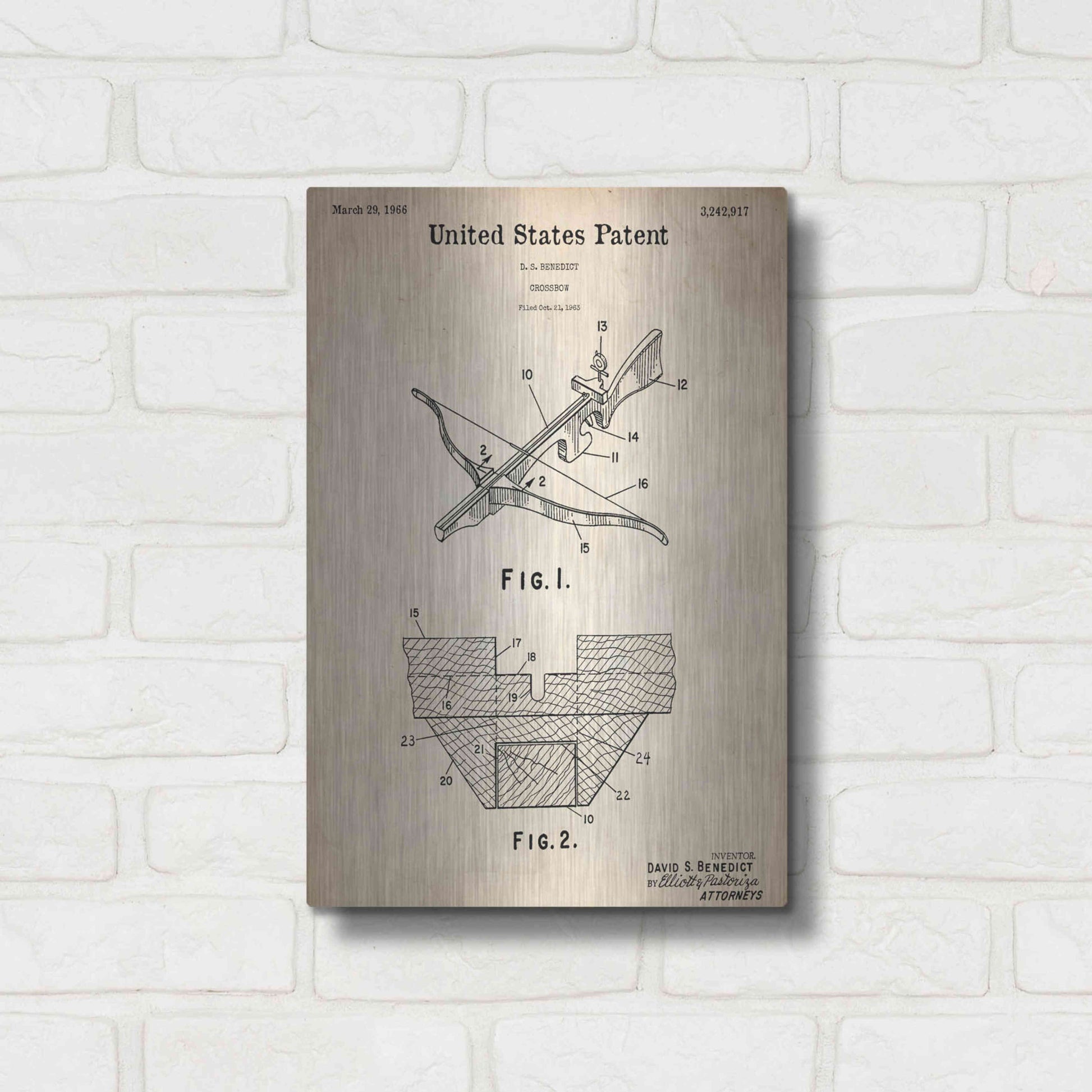 Luxe Metal Art 'Crossbow Blueprint Patent Parchment,' Metal Wall Art,12x16