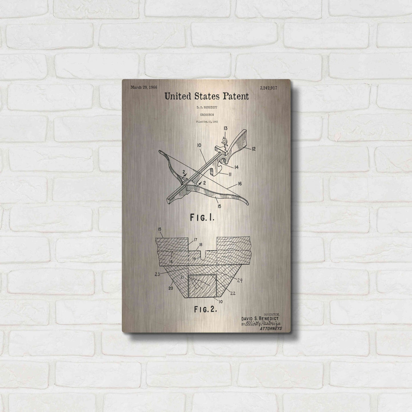 Luxe Metal Art 'Crossbow Blueprint Patent Parchment,' Metal Wall Art,16x24