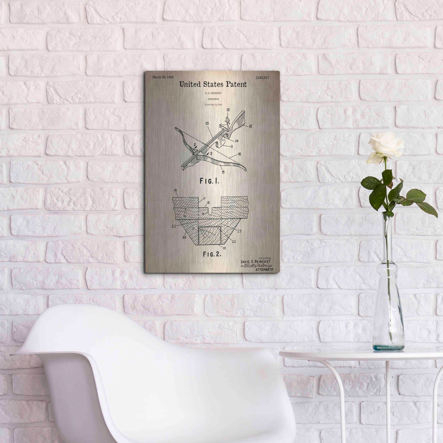 Luxe Metal Art 'Crossbow Blueprint Patent Parchment,' Metal Wall Art,16x24