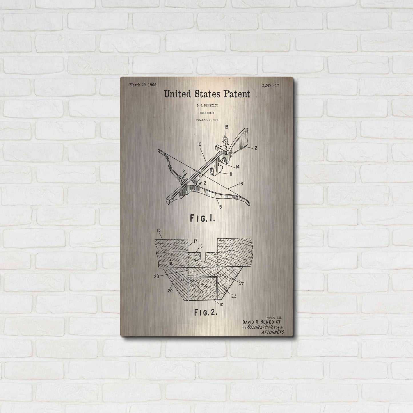 Luxe Metal Art 'Crossbow Blueprint Patent Parchment,' Metal Wall Art,24x36