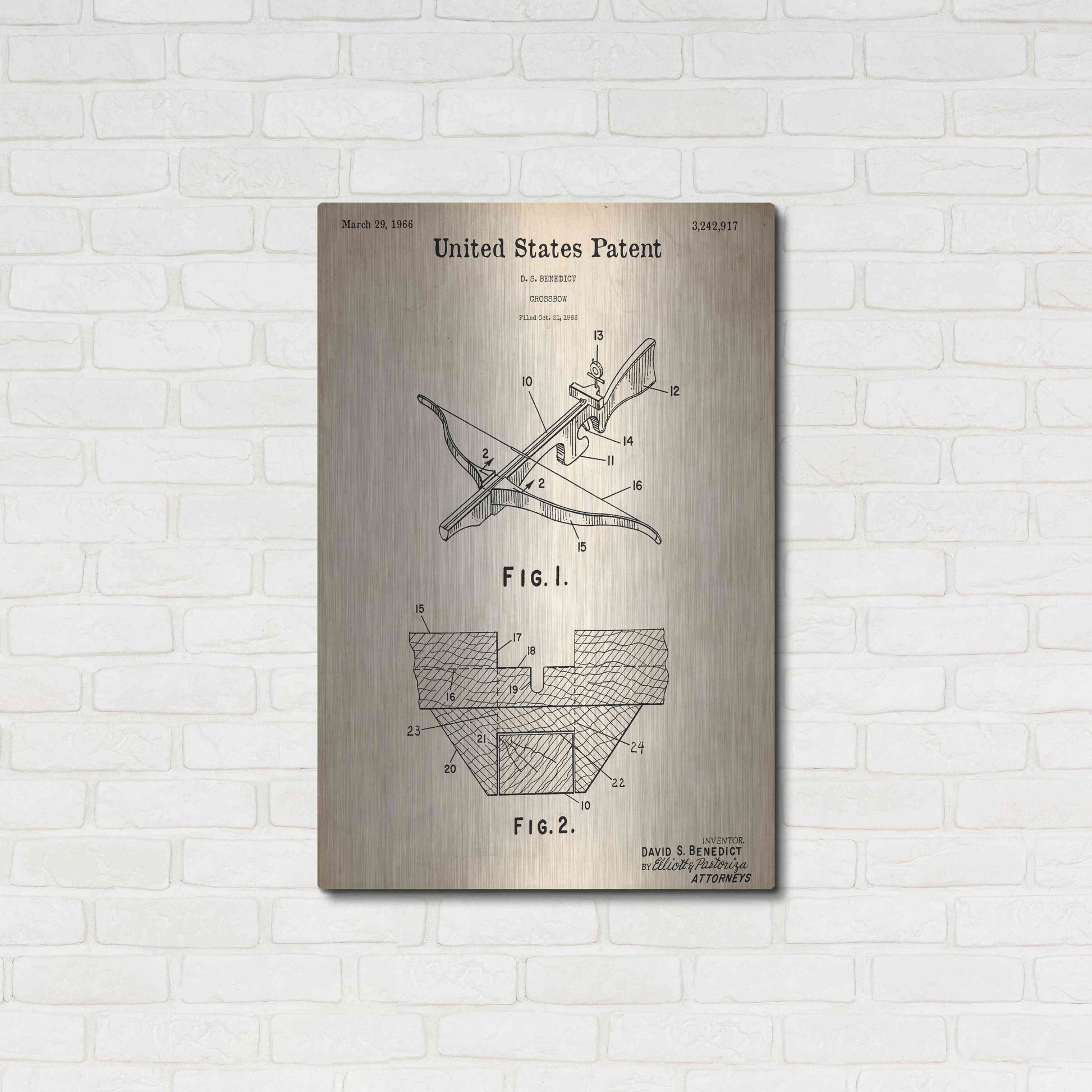 Luxe Metal Art 'Crossbow Blueprint Patent Parchment,' Metal Wall Art,24x36