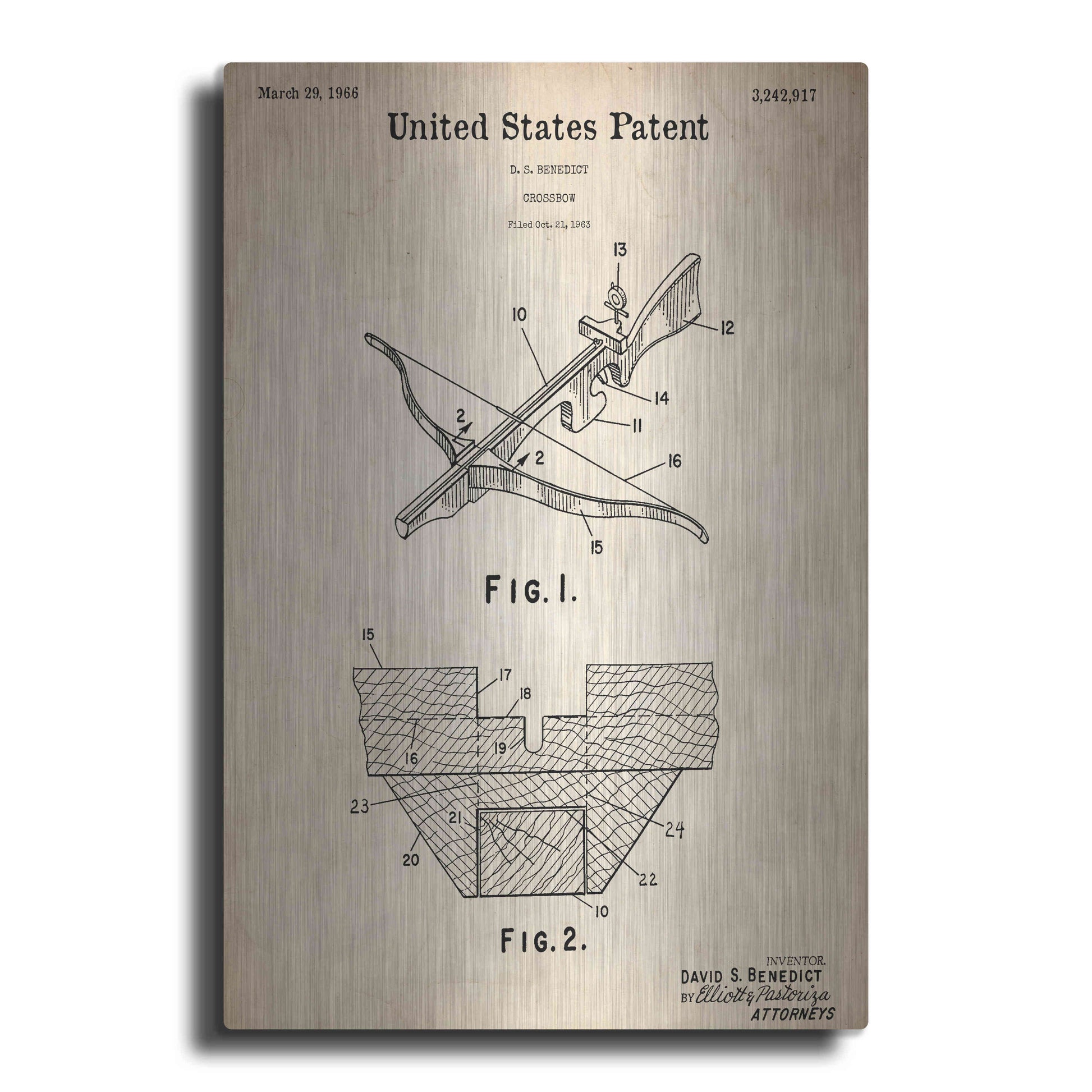 Luxe Metal Art 'Crossbow Blueprint Patent Parchment,' Metal Wall Art