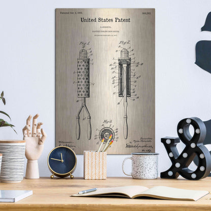 Luxe Metal Art 'Curling Iron Blueprint Patent Parchment,' Metal Wall Art,12x16