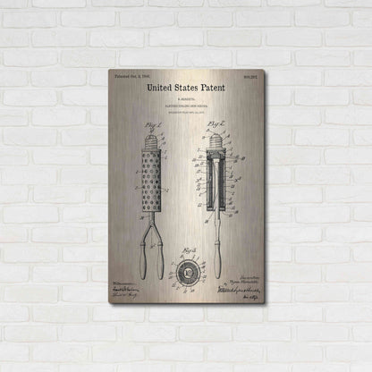 Luxe Metal Art 'Curling Iron Blueprint Patent Parchment,' Metal Wall Art,24x36