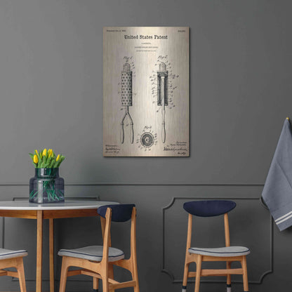 Luxe Metal Art 'Curling Iron Blueprint Patent Parchment,' Metal Wall Art,24x36