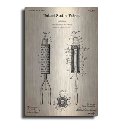 Luxe Metal Art 'Curling Iron Blueprint Patent Parchment,' Metal Wall Art