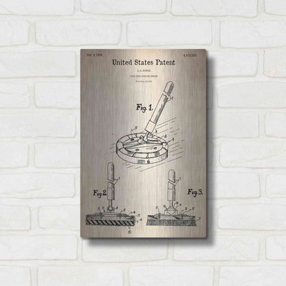 Luxe Metal Art 'Curling Broom Blueprint Patent Parchment,' Metal Wall Art,12x16