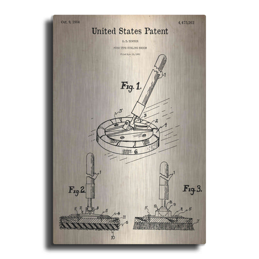 Luxe Metal Art 'Curling Broom Blueprint Patent Parchment,' Metal Wall Art