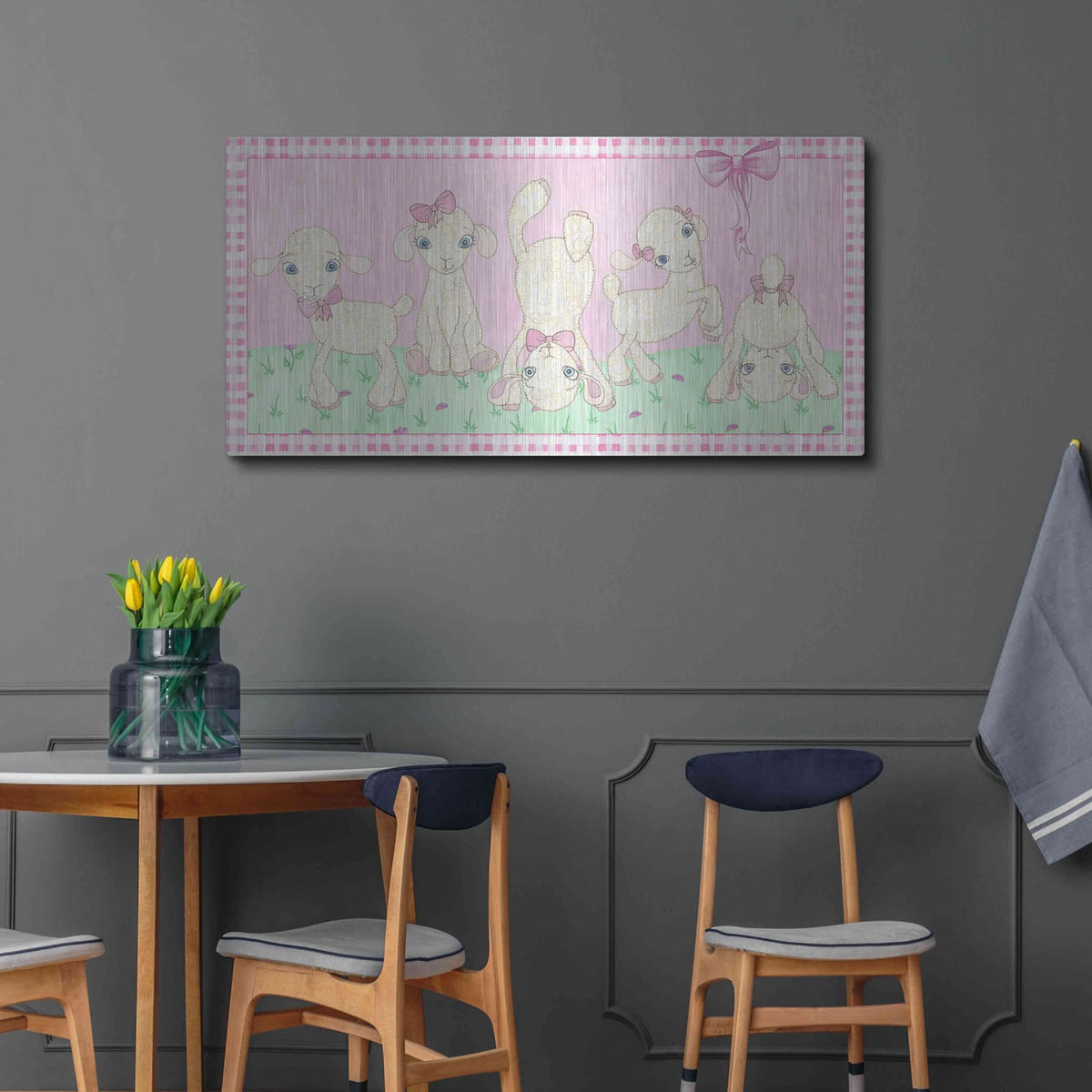 'Baby Shower Pink Lambs' by Elyse DeNeige – Metal Wall Art, 48x24 room view