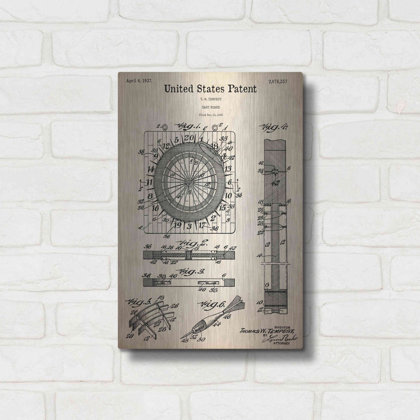 Luxe Metal Art 'Darts Game Blueprint Patent Parchment,' Metal Wall Art,12x16