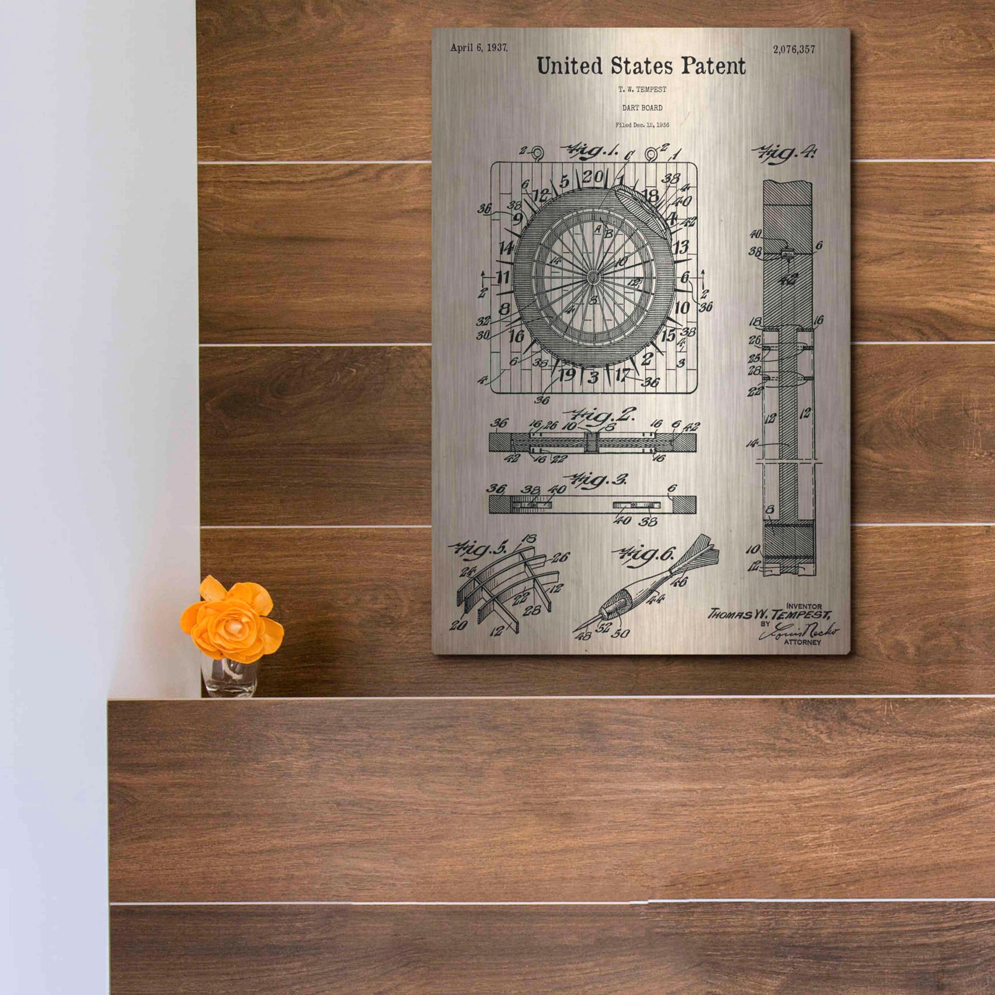 Luxe Metal Art 'Darts Game Blueprint Patent Parchment,' Metal Wall Art,12x16