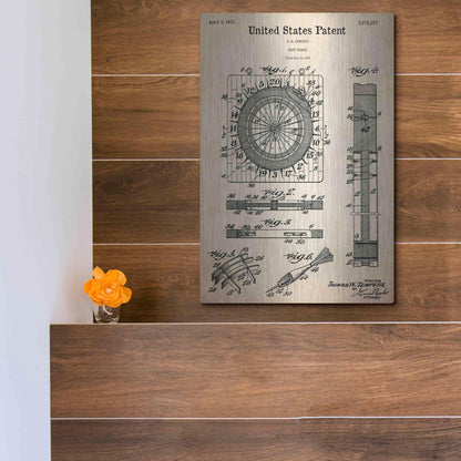 Luxe Metal Art 'Darts Game Blueprint Patent Parchment,' Metal Wall Art,12x16