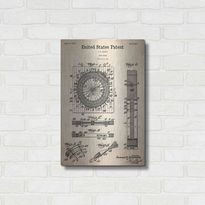 Luxe Metal Art 'Darts Game Blueprint Patent Parchment,' Metal Wall Art,16x24