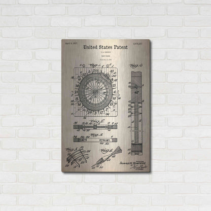 Luxe Metal Art 'Darts Game Blueprint Patent Parchment,' Metal Wall Art,24x36