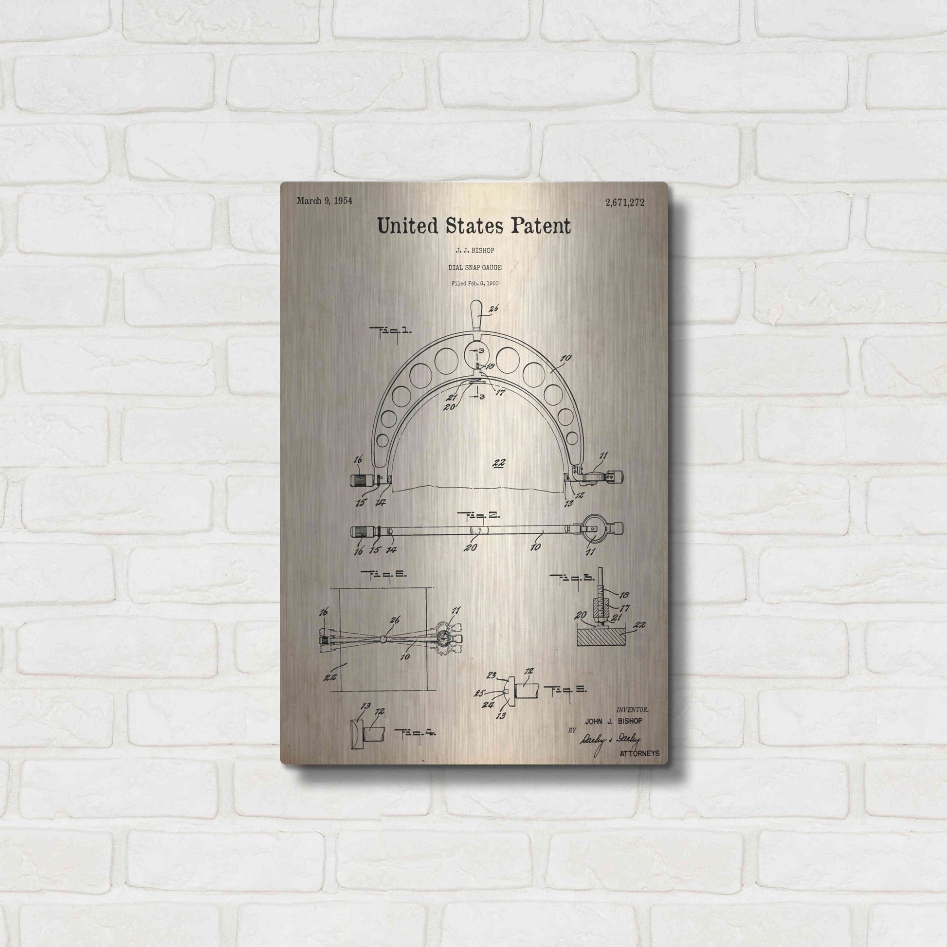 Luxe Metal Art 'Dial Snap Gauge Blueprint Patent Parchment,' Metal Wall Art,16x24