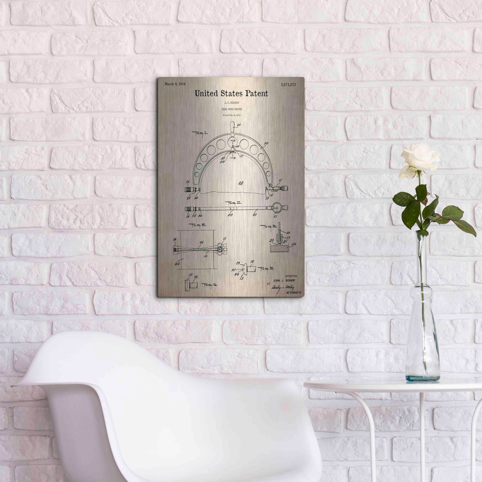 Luxe Metal Art 'Dial Snap Gauge Blueprint Patent Parchment,' Metal Wall Art,16x24