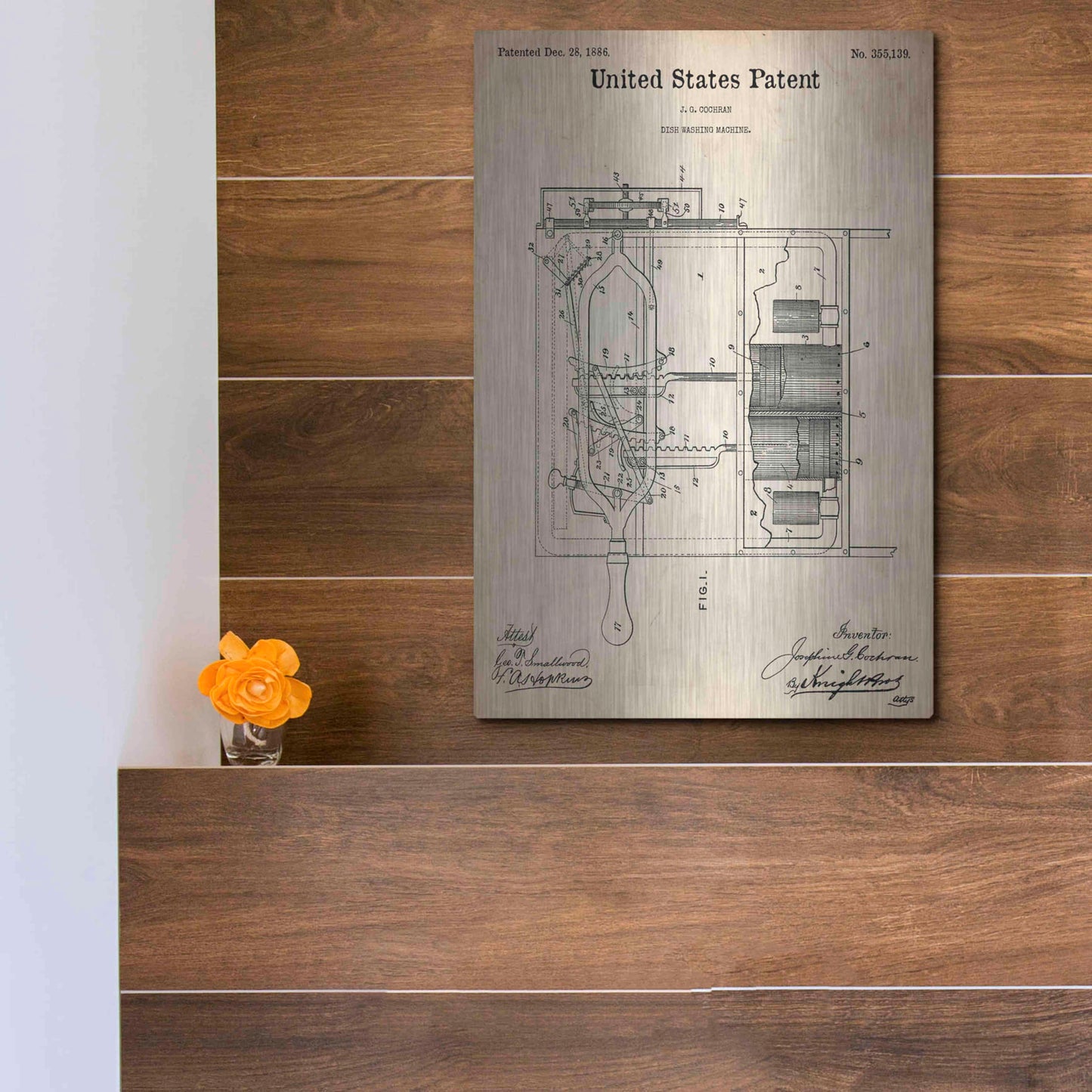 Luxe Metal Art 'Dish Washing Machine Blueprint Patent Parchment,' Metal Wall Art,12x16