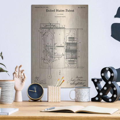 Luxe Metal Art 'Dish Washing Machine Blueprint Patent Parchment,' Metal Wall Art,12x16