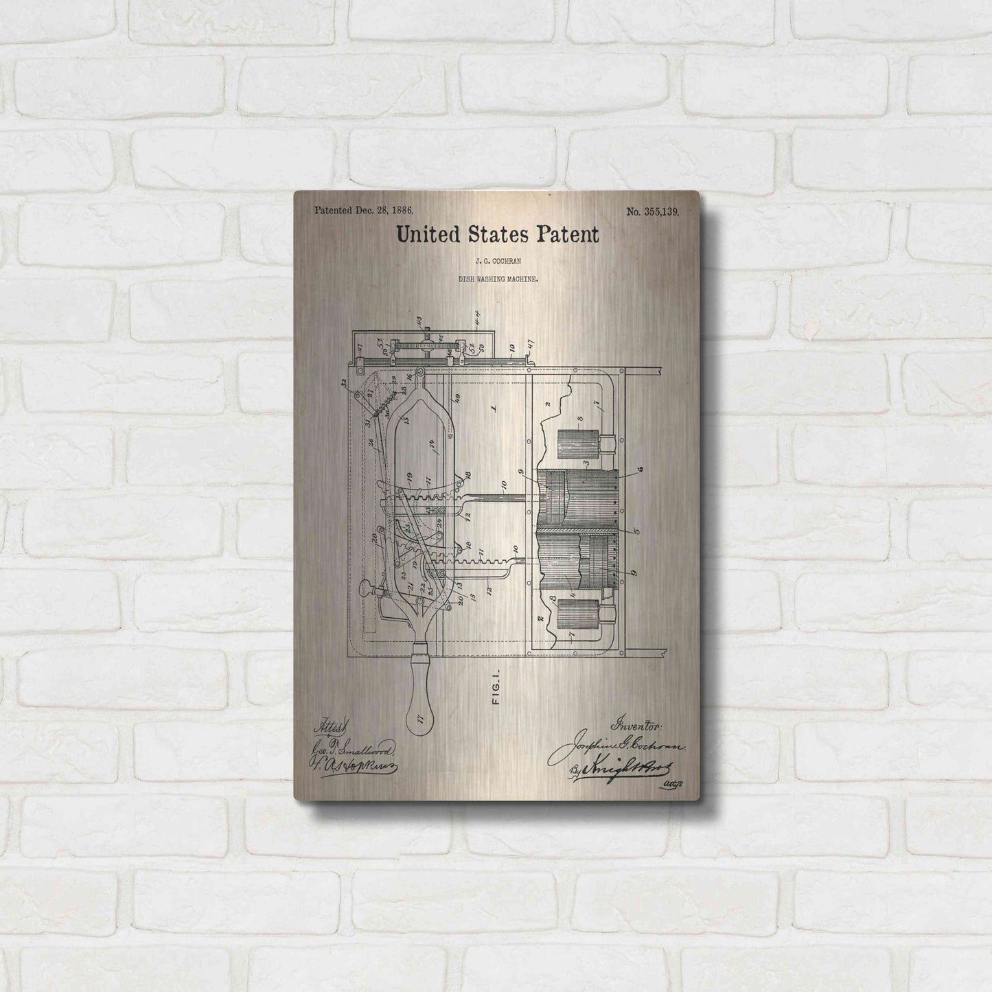 Luxe Metal Art 'Dish Washing Machine Blueprint Patent Parchment,' Metal Wall Art,16x24