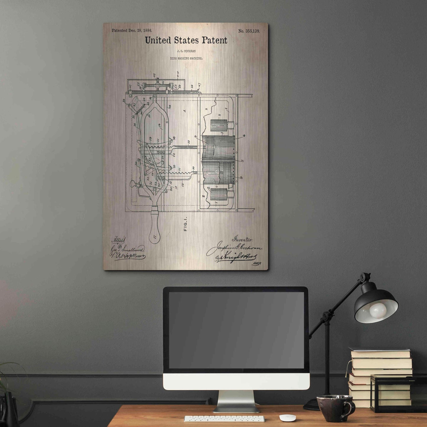 Luxe Metal Art 'Dish Washing Machine Blueprint Patent Parchment,' Metal Wall Art,24x36