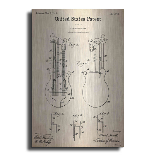 Luxe Metal Art 'Double Bass Guitar Blueprint Patent Parchment,' Metal Wall Art