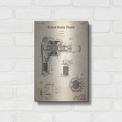 Luxe Metal Art 'Hair Dryer Blueprint Patent Parchment,' Metal Wall Art,12x16