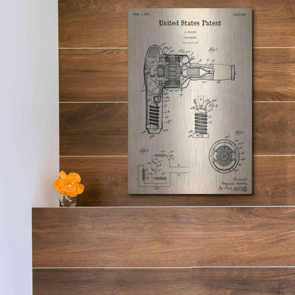 Luxe Metal Art 'Hair Dryer Blueprint Patent Parchment,' Metal Wall Art,12x16