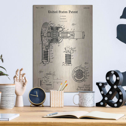 Luxe Metal Art 'Hair Dryer Blueprint Patent Parchment,' Metal Wall Art,12x16